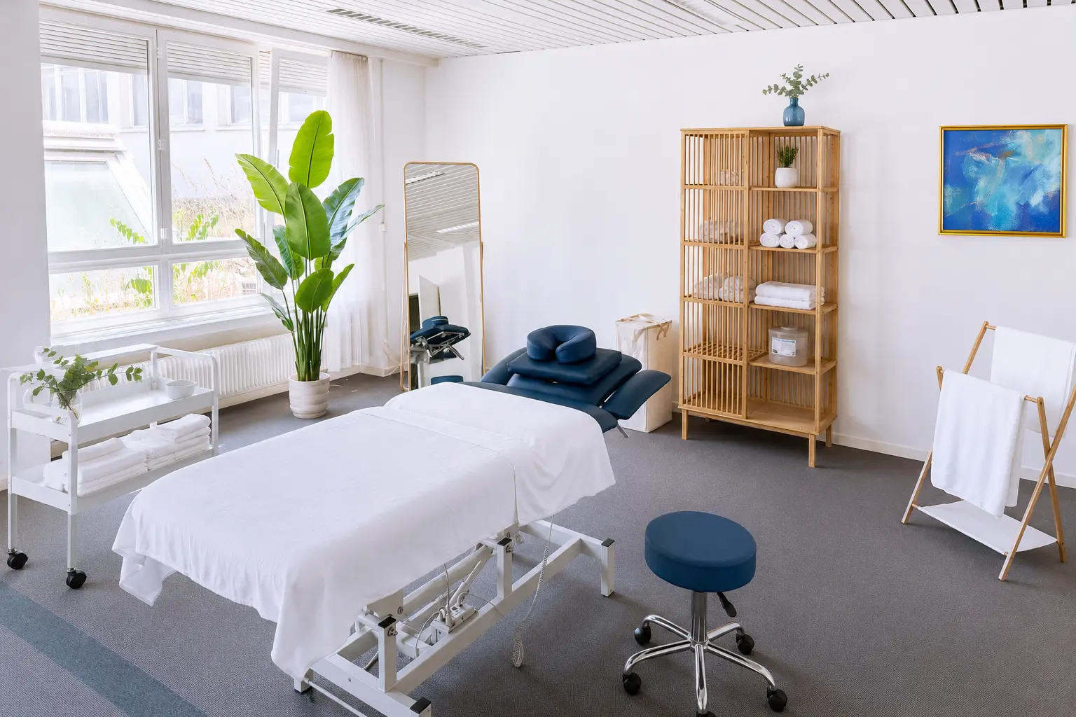 Heller Eingangsbereich mit Sitzgelegenheit im Massage Zentrum Oberkirch